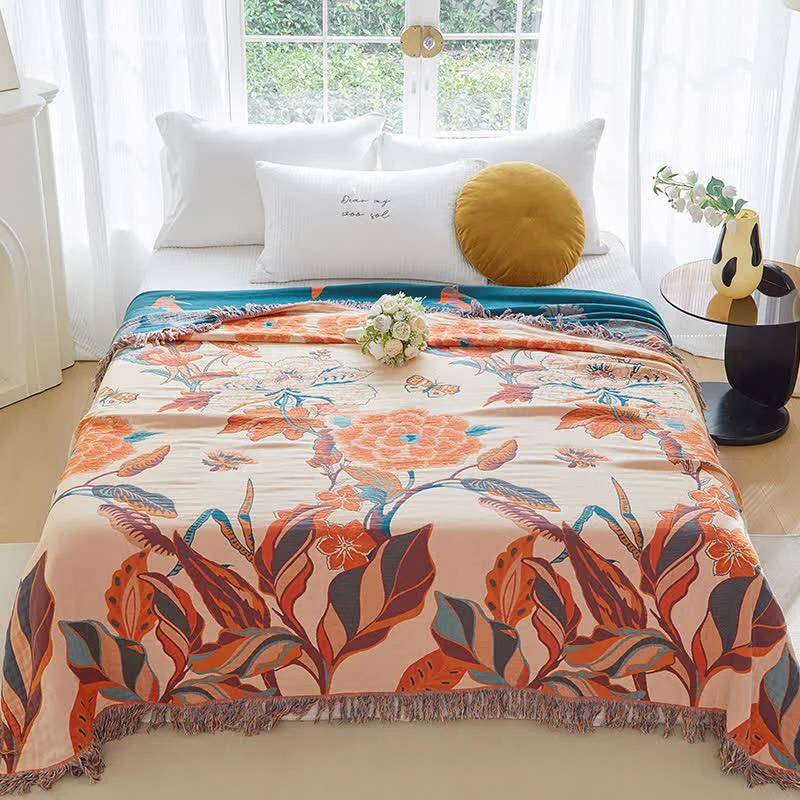 Solid Tassel Floral Leaf Cotton Gauze Quilt Carefully Designed
