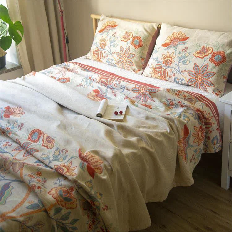 Sustainable Rustic Flower Breathable Cotton Gauze Quilt Exceptional