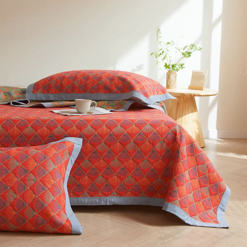 Contemporary Cotton Gauze Peacock Tail Elegant Quilt Easy-to-Use