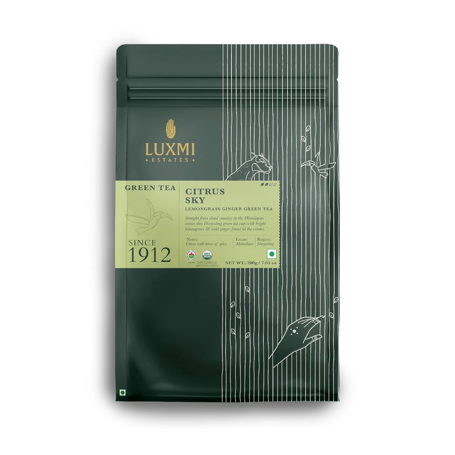 Practical Luxmi Estates Citrus Sky Lemongrass Ginger Green Tea 200g Loose Leaf Pack Organic Darjeeling Green Tea Citrus Flavor Aroma High-Performance