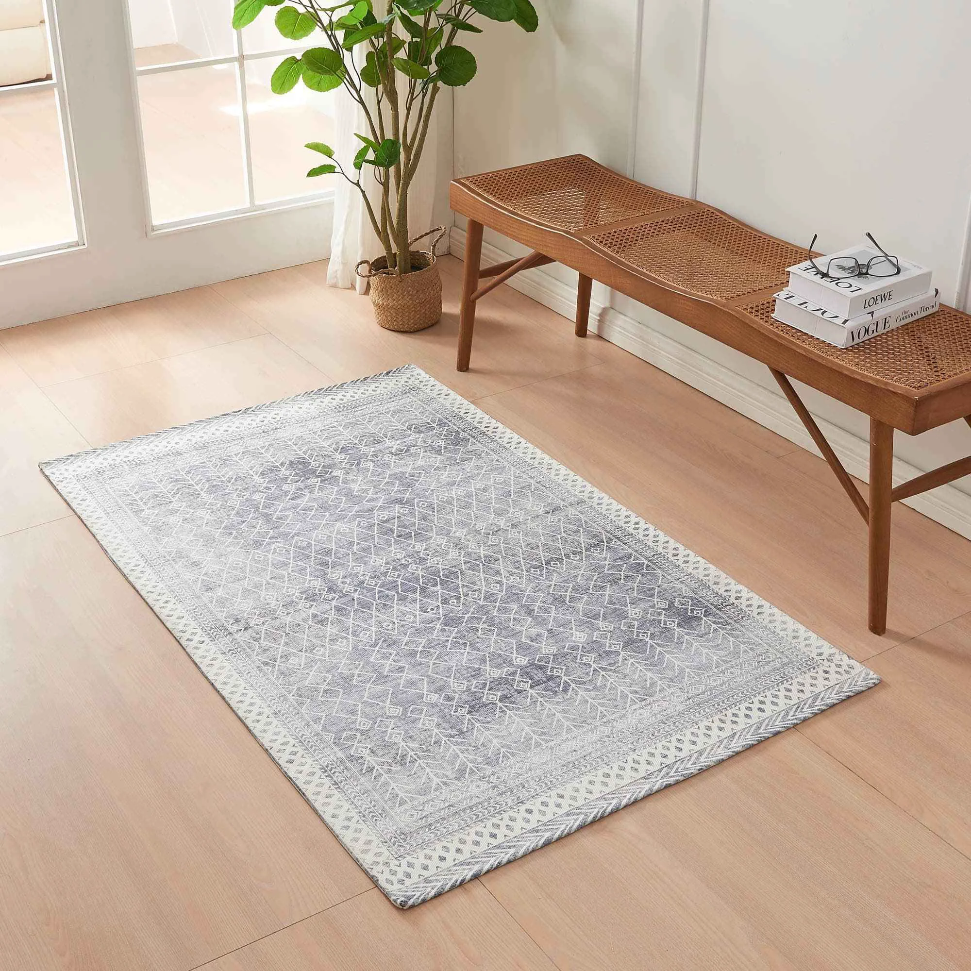 Secure Distressed Moroccan Machine Washable Accent Area Rug 3′ x 5′ – Neve Collection Comfortable