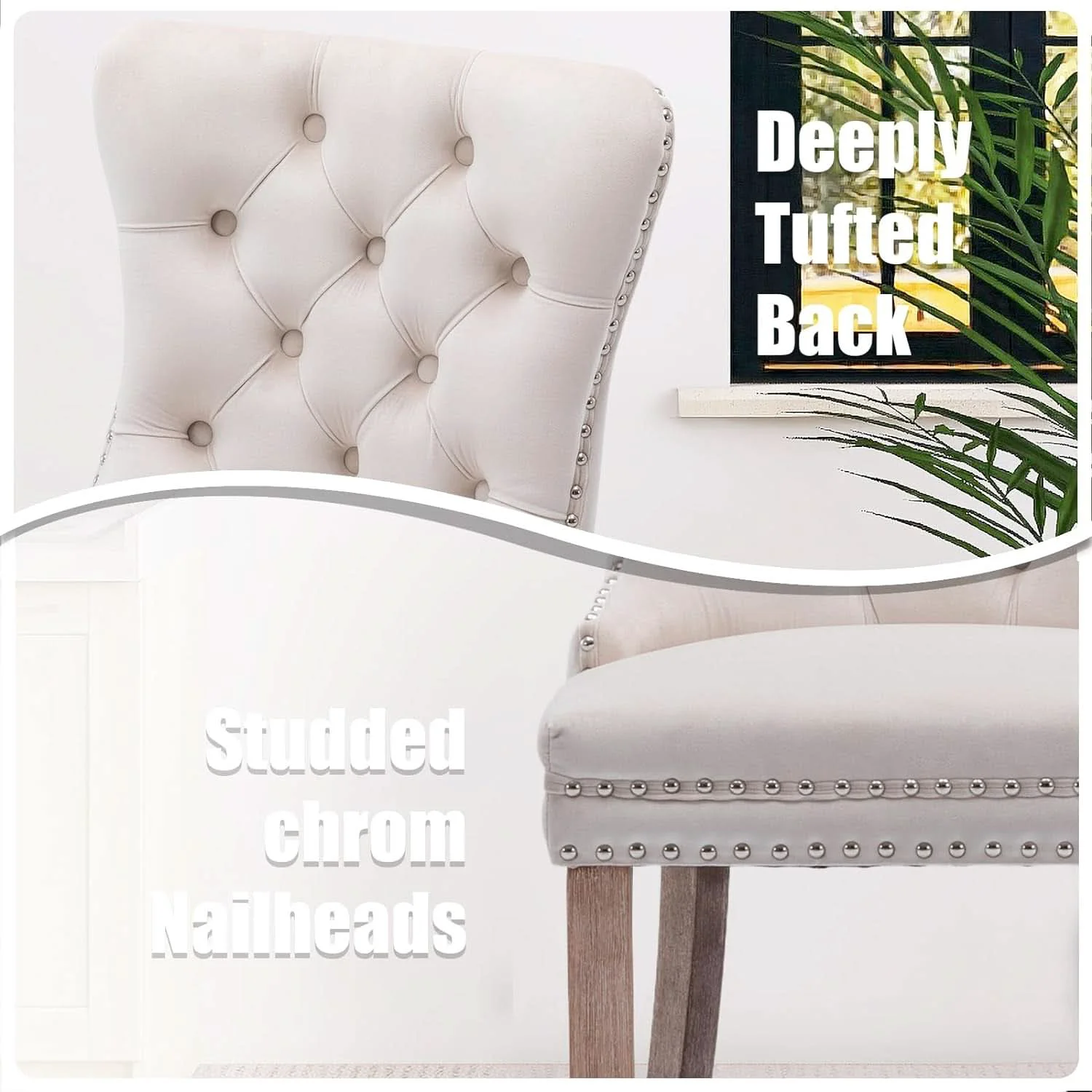 Top-Quality Velvet Dining Chairs Set Of 6 Beige Tufted High Back Safe