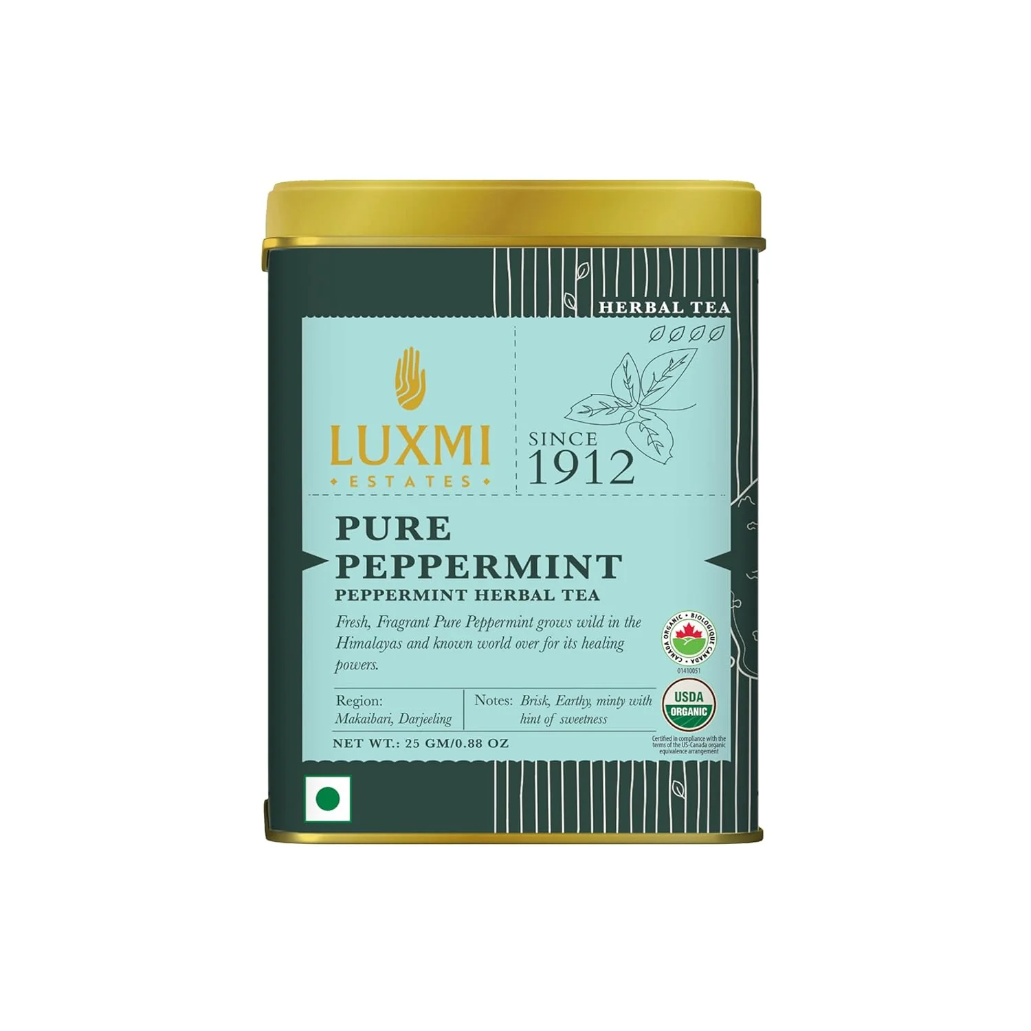 Quality Luxmi Estates Purely Peppermint 25gm Tin USDA Organic Herbal Tea Mint Tea for Night Time Dependable