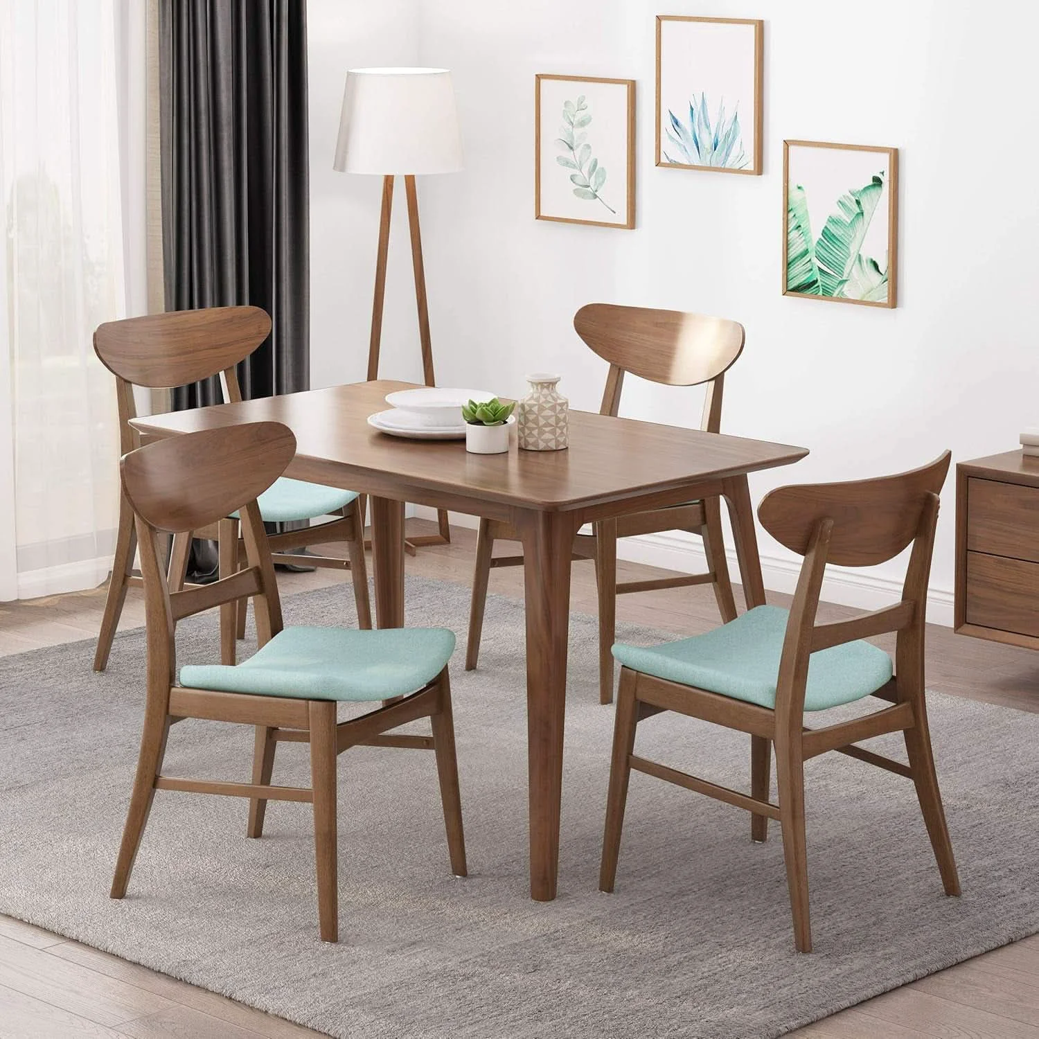 High-End Mid Century Modern Dining Chairs Set Of 4 Mint Upholstery Walnut Recyclable