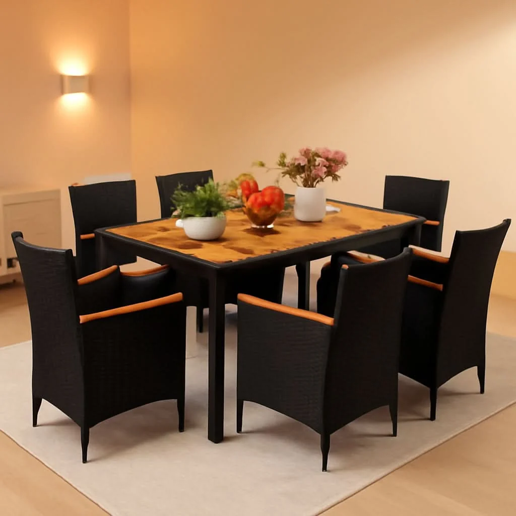 High-Quality 7 Piece Patio Dining Set Acacia Wood Table Wicker Chairs Original