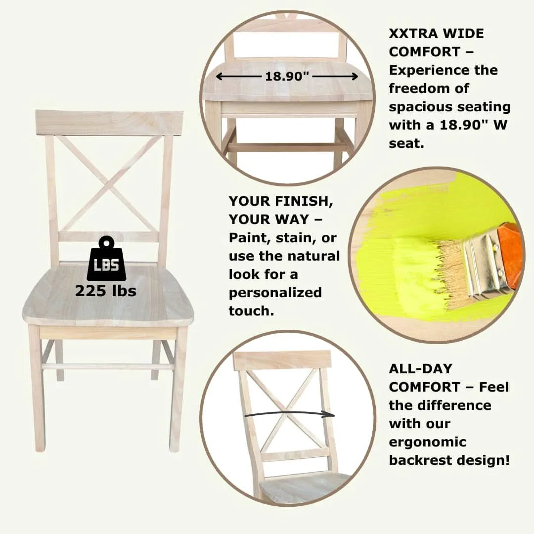 Powerful X Back Dining Chairs Set Of 2 In Unfinished Parawood Quality