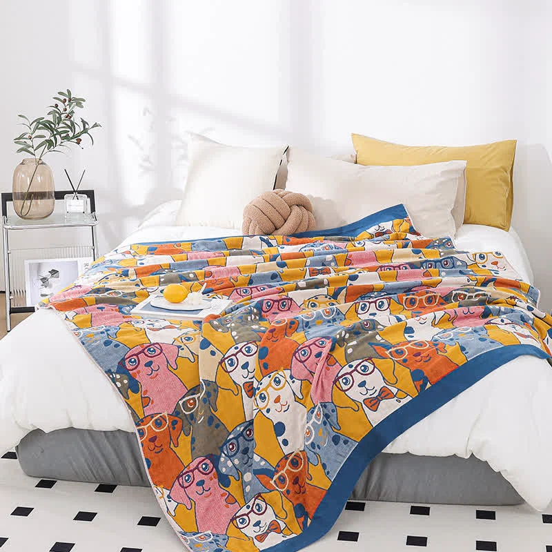 Recyclable Cute Dog Cotton Gauze Breathable Quilt User-Friendly