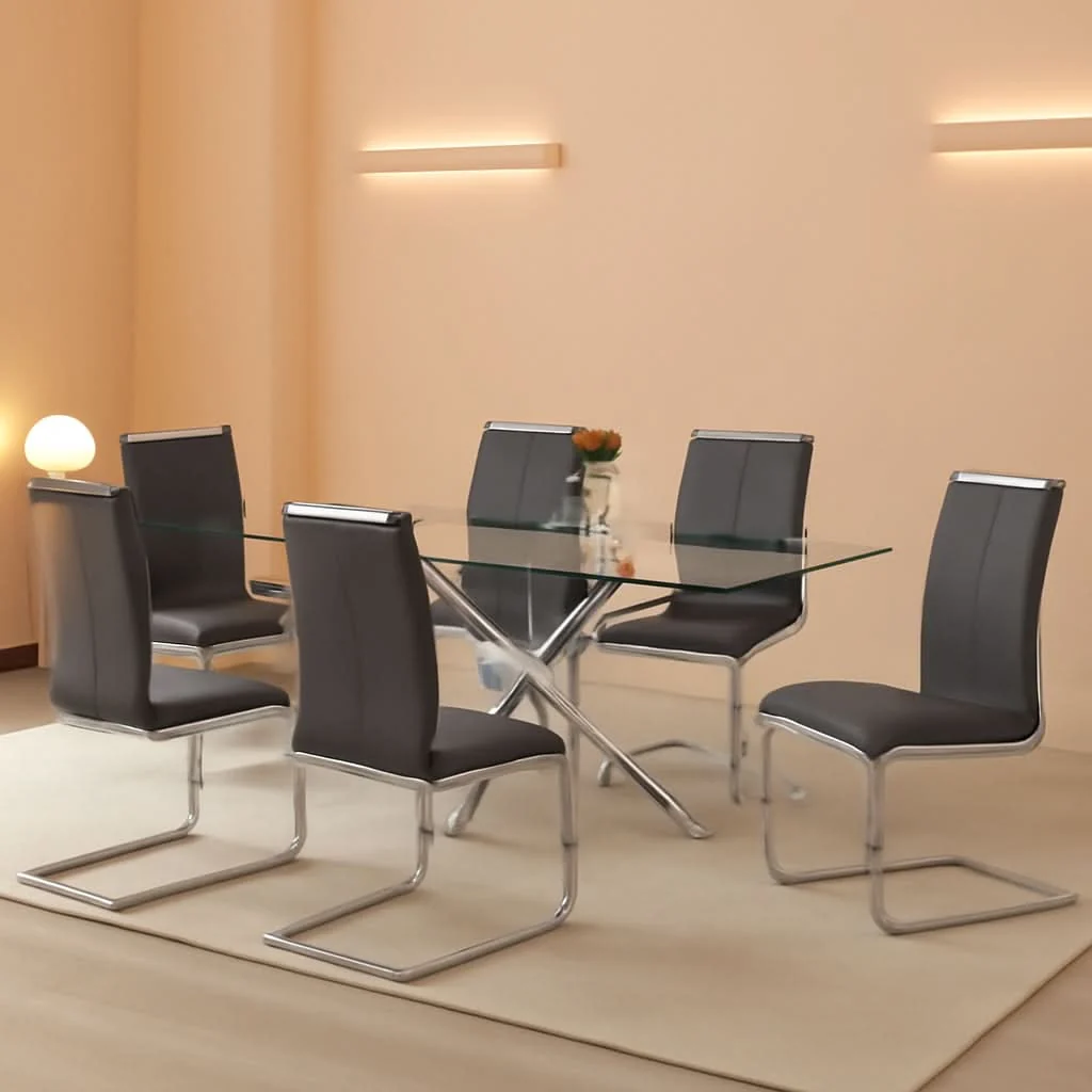 Solid Grey Faux Leather High Back Dining Chairs Set Of 4 Original