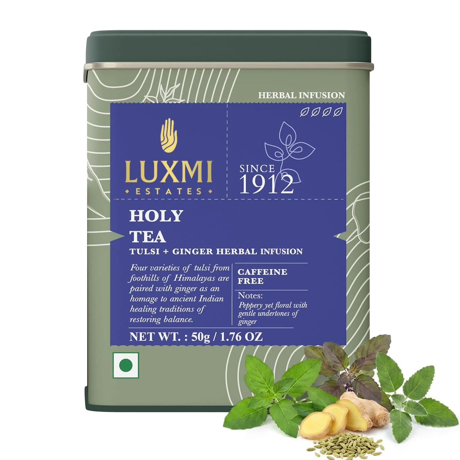 Flexible Luxmi Estates Holy Basil Tulsi Ginger Tea for Immunity Loose Leaf 25 Cups 50g 1.76oz Caffeine Non-GMO Trusted