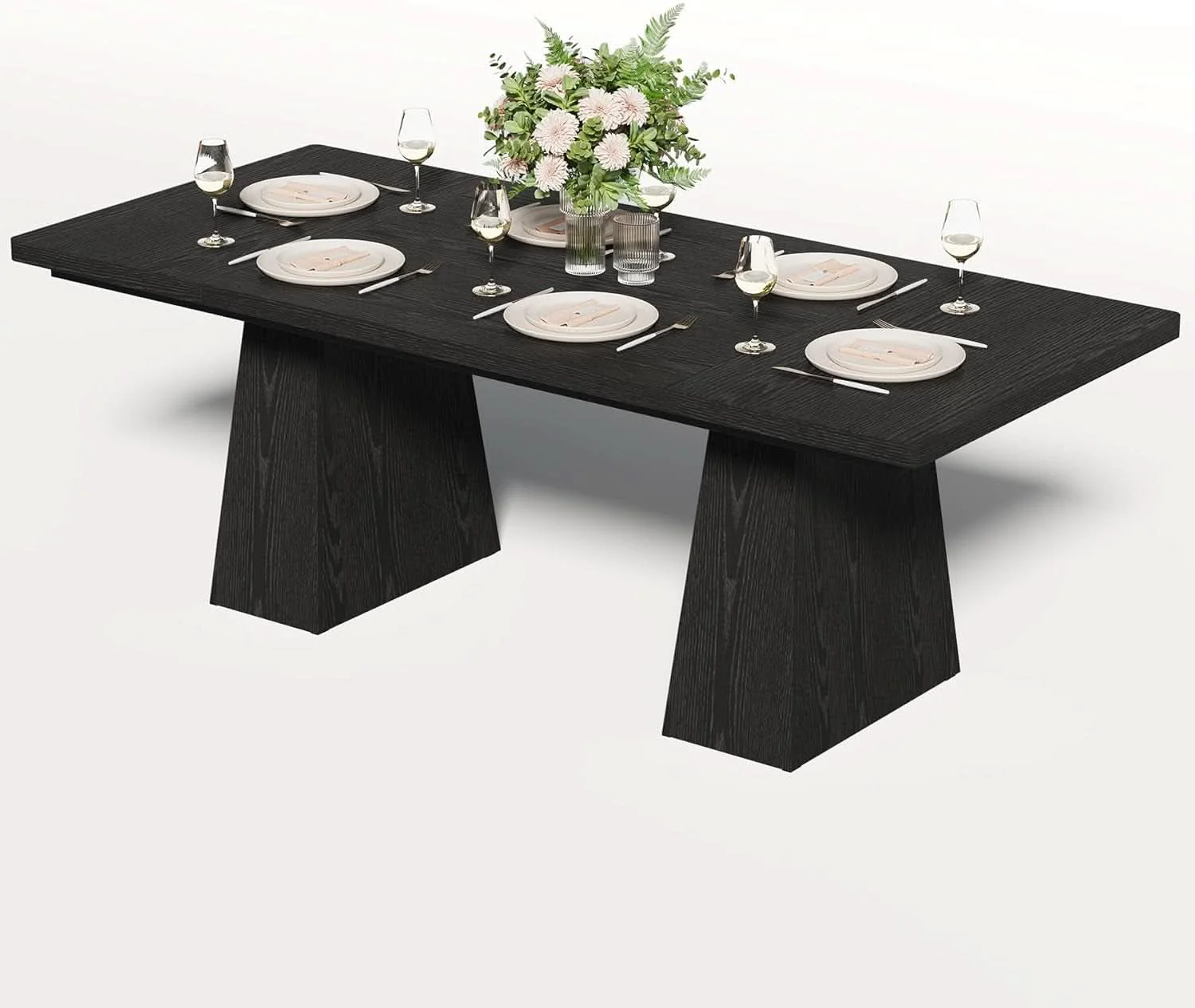 Expertly Made Wooden Dining Table for 6 with Heavy Duty Legs Black Detailed