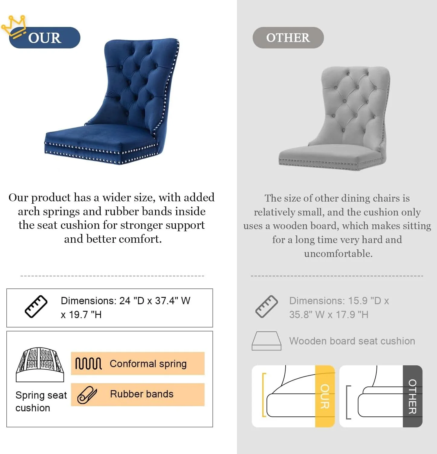 Original Design Tufted Velvet Dining Chairs Set of 4 Blue With Nailhead Back Easy-to-Use