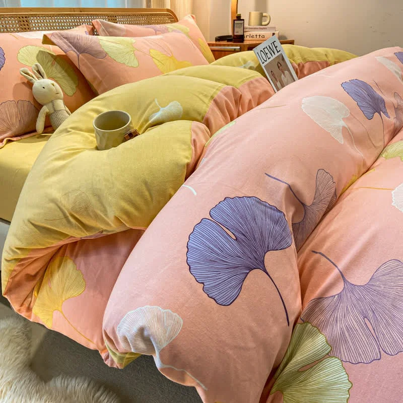 Sustainable Pastoral Ginkgo Leaf Brushed Cotton Bedding Contemporary