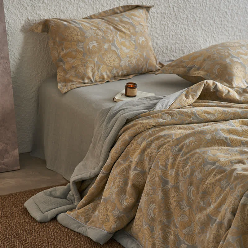 Innovative Neutral Floral Cotton Gauze Bedding Collection Recyclable