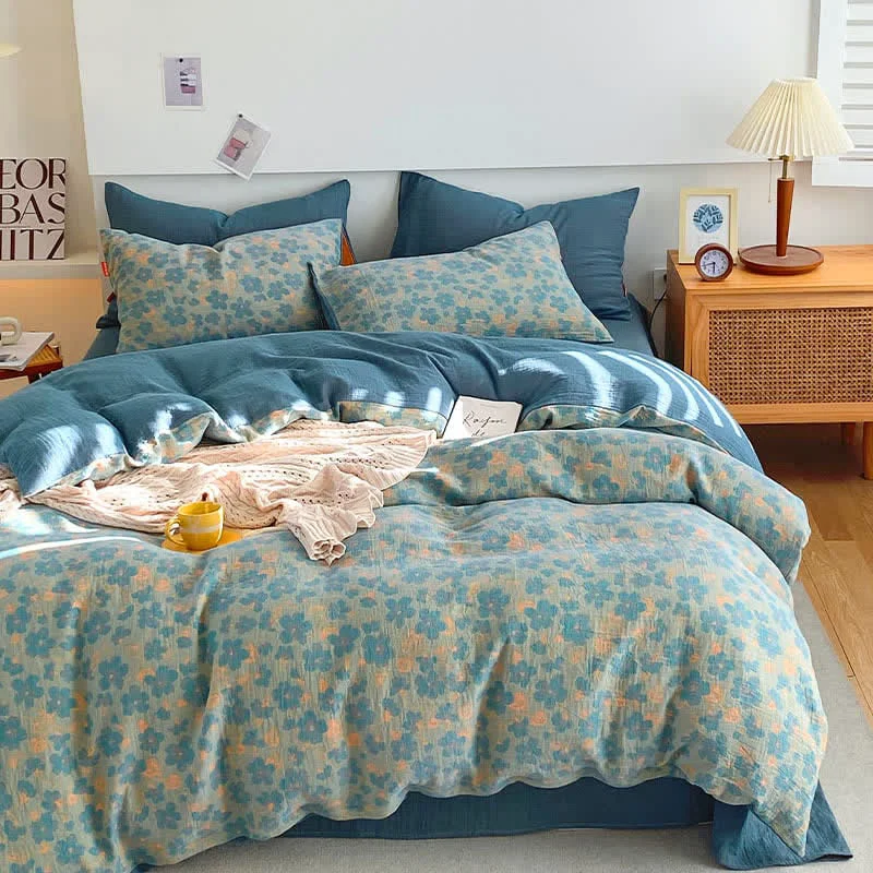 Versatile Retro Simple Style Floral Cotton Gauze Bedding Convenient