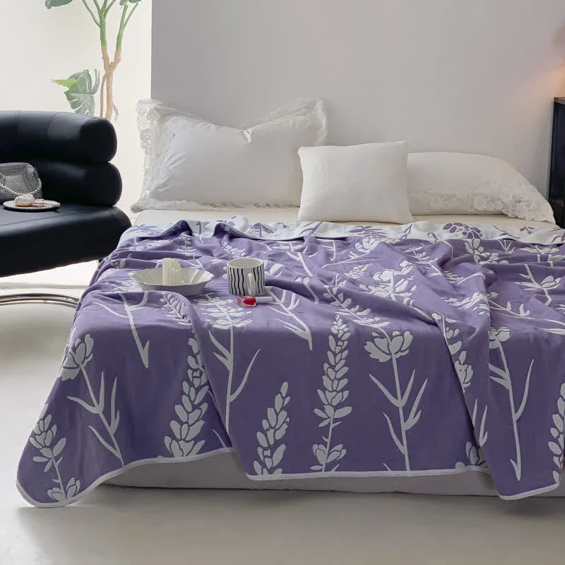 Exceptional Lavender Print Cotton Six Layers Gauze Quilt Durable