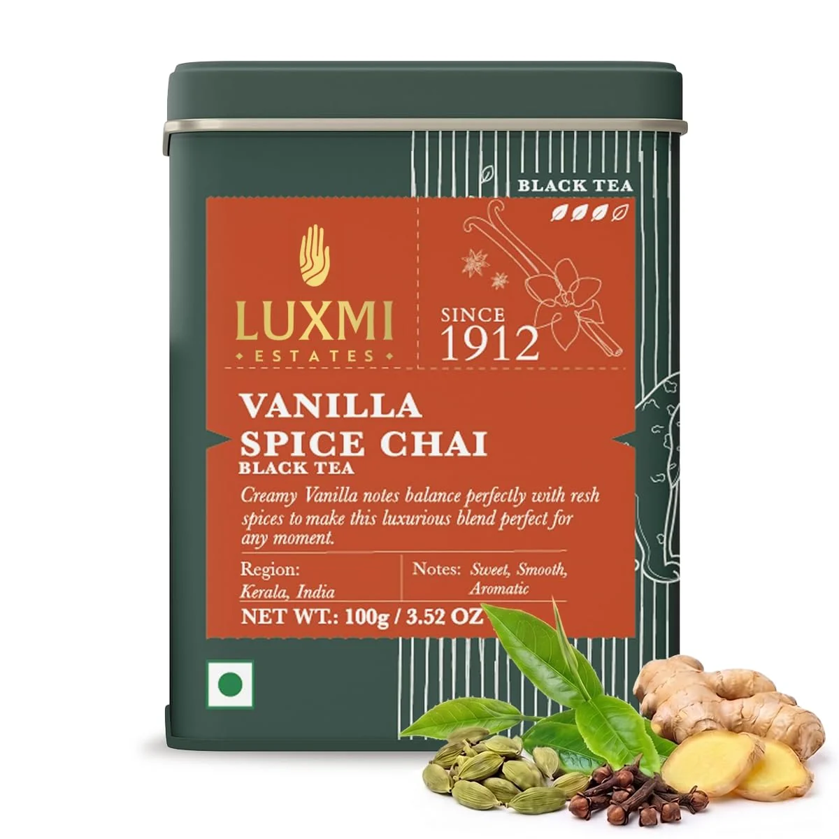 Genuine LUXMI Estates Vanilla Spice Chai Loose Leaf Black Tea 100g 3.52oz 50 cups Smooth Flavorful Robust Caffeinated Original