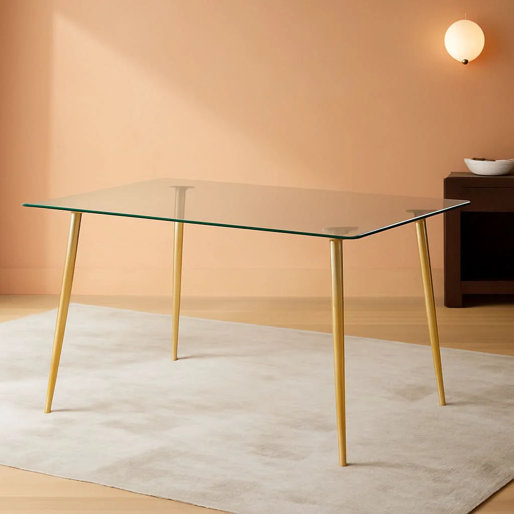 Premium Material Glass Dining Table For 4 51 Inch Tempered Glass Gold Legs Minimalist