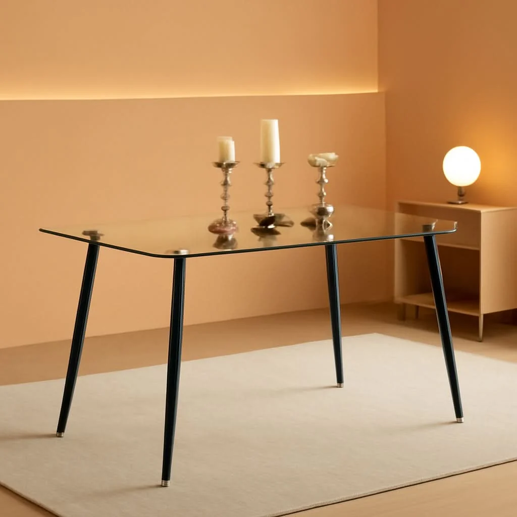 Easy-to-Use 51 Inch Glass Dining Table For 4 With Tempered Glass Top Reliable