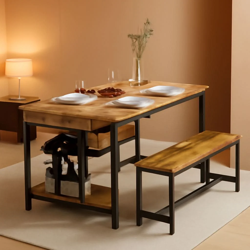 Top-Quality Rustic Dining Table Set For 4 To 6 With Storage Drawer Eco-Friendly