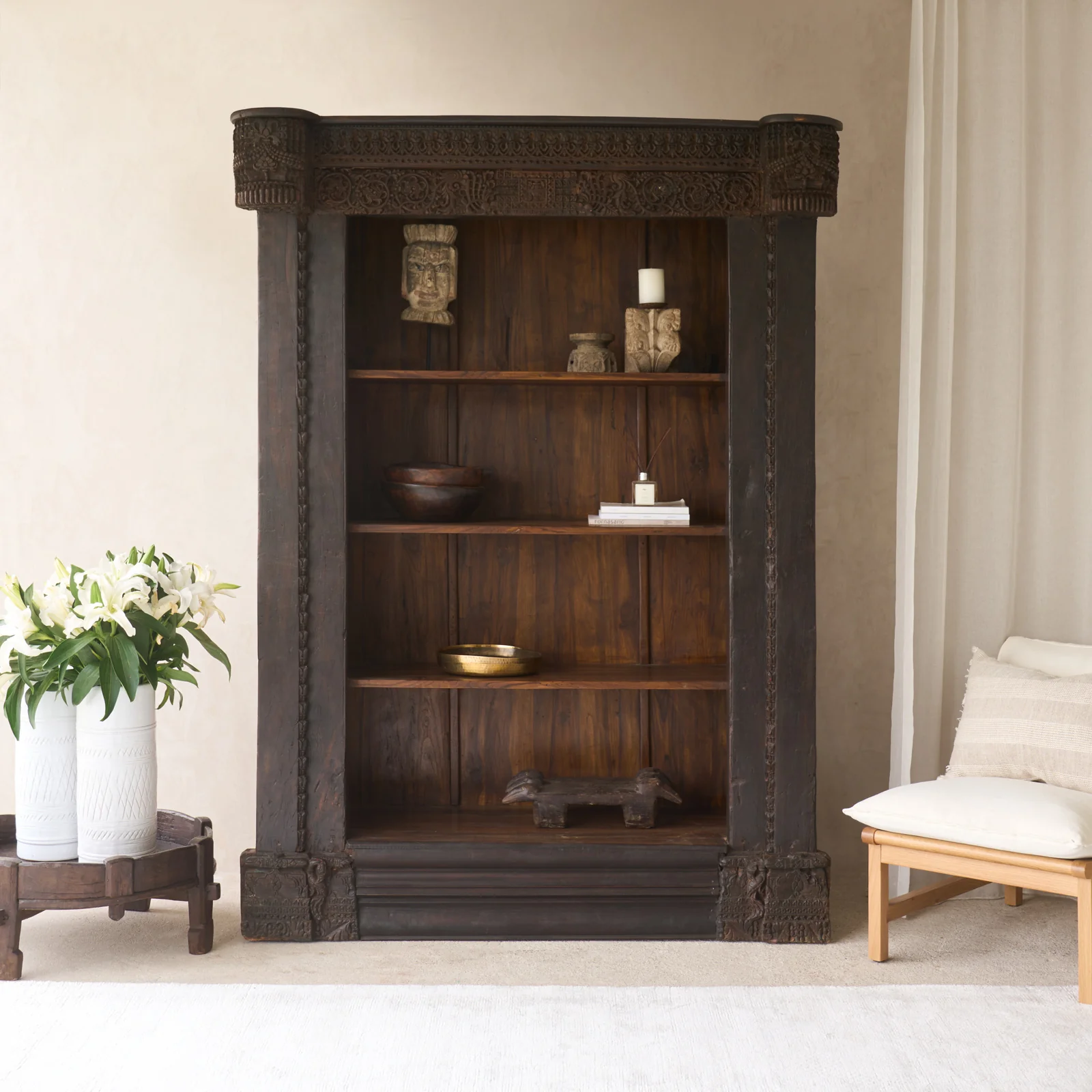 User-Friendly Vintage Carved Architectural Bookcase Easy-to-Use