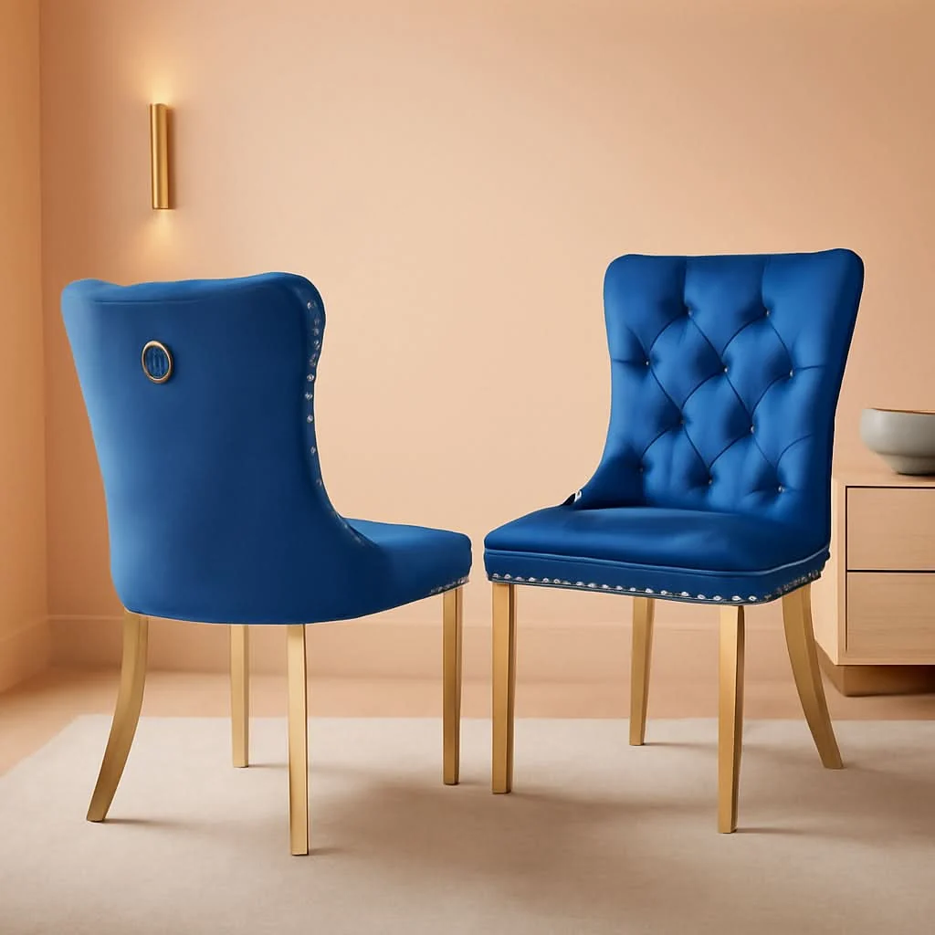 Official Blue Velvet Dining Chair Set Of 2 With Tufted Nailhead Trim Professional
