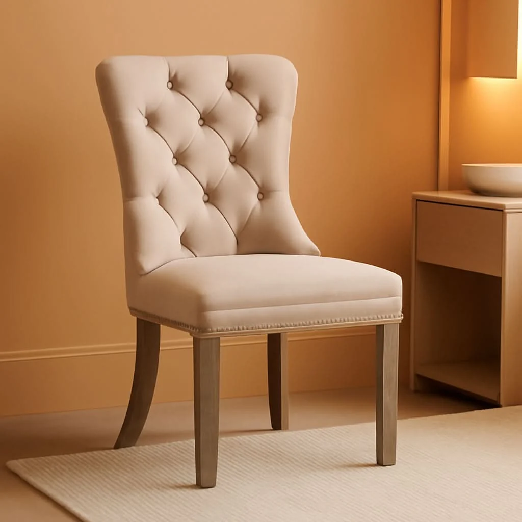 Next-Generation Beige Velvet Tufted Dining Chairs With Nailhead Trim Set Of 6 Classic