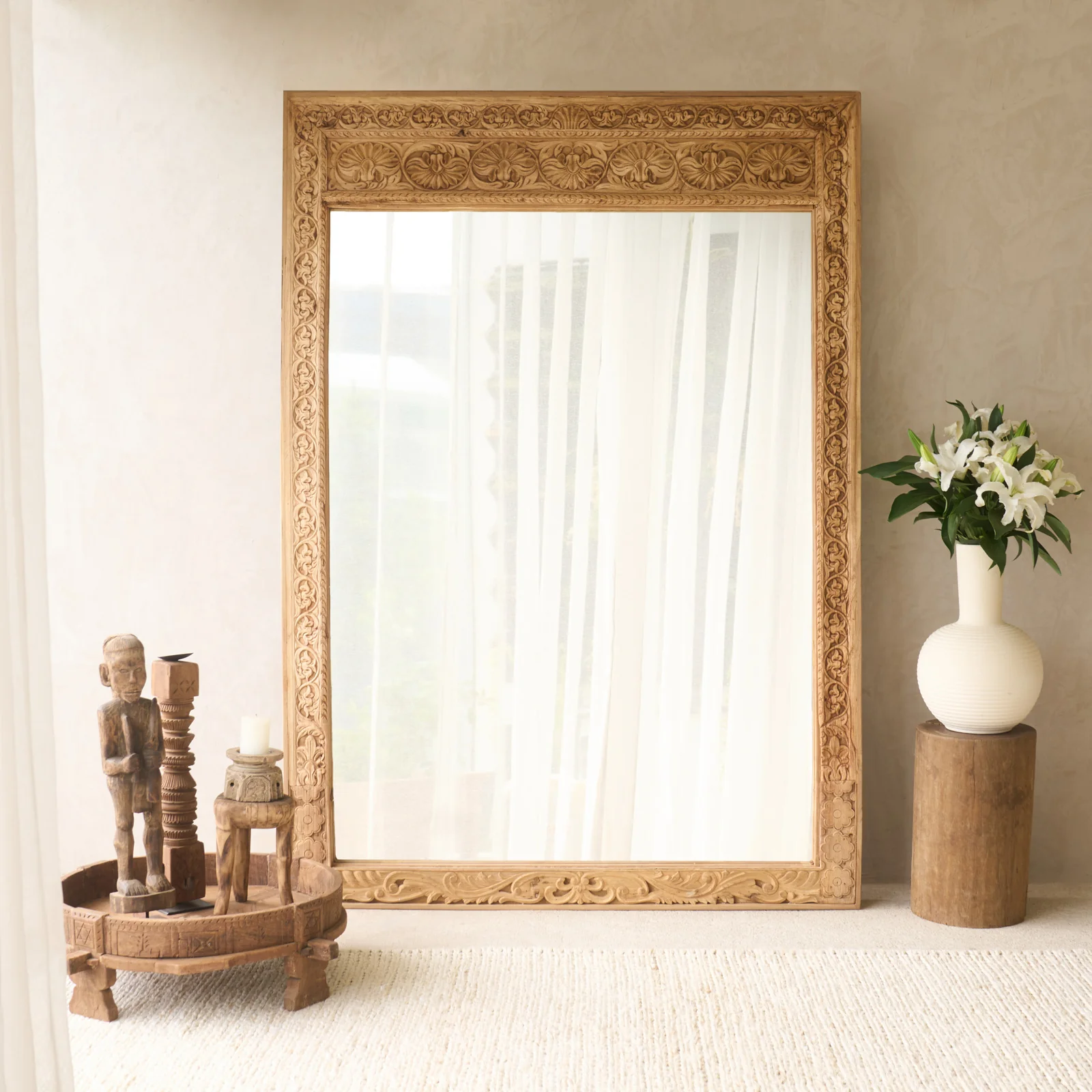 Reusable Vintage Teak Carved Mirror Natural No. 4 Effective