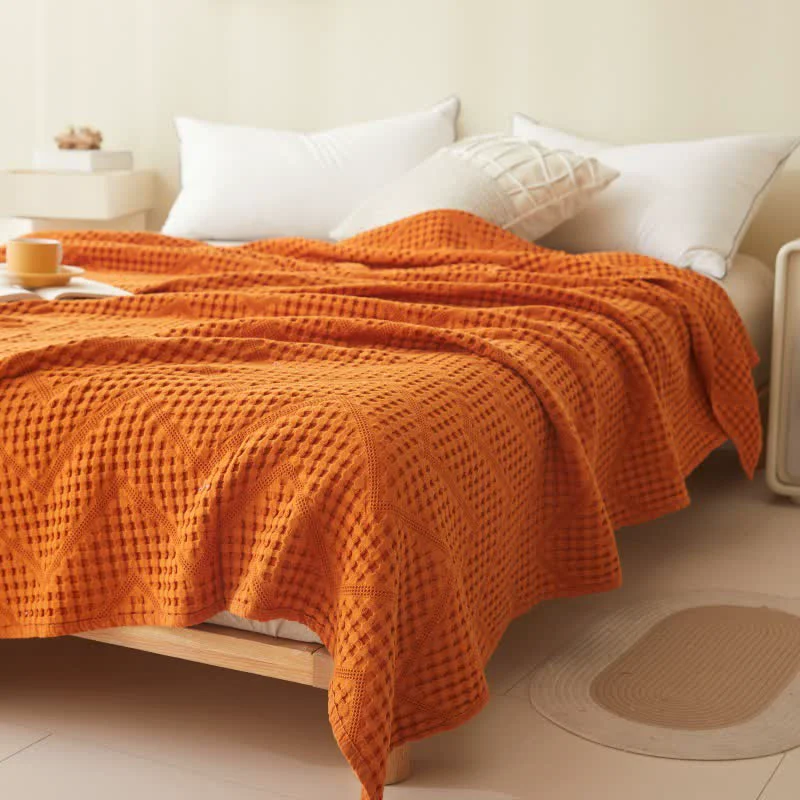 Excellent Solid Color Waffle Texture Towel Quilt Trendy