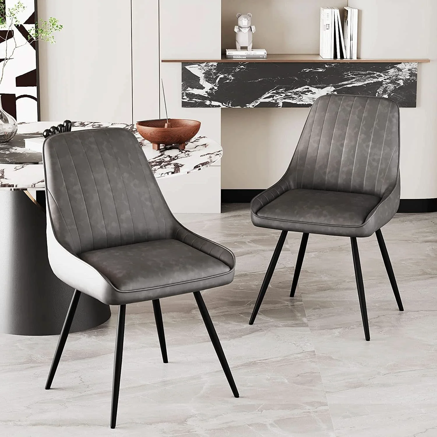 World-Class Modern Faux Leather Dining Chairs Set Of 2 Armless Metal Legs Reliable