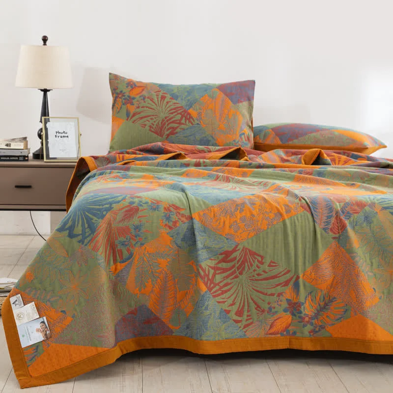 Stylish Three Layers Cotton Gauze Summer Leaf Quilt Exclusive