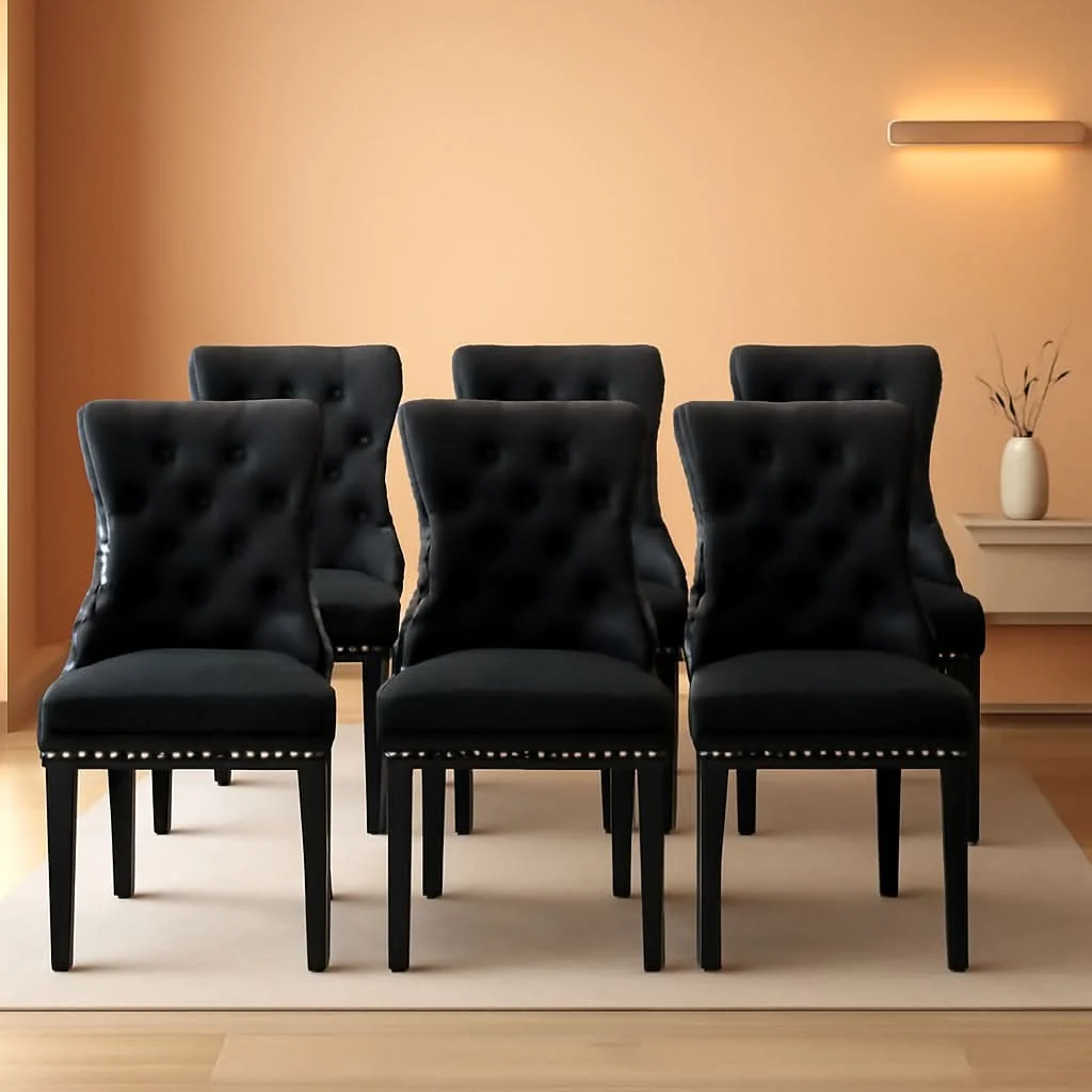 Classic Black Velvet Dining Chair Set Of 6 With High Back Wingback Environmentally Friendly