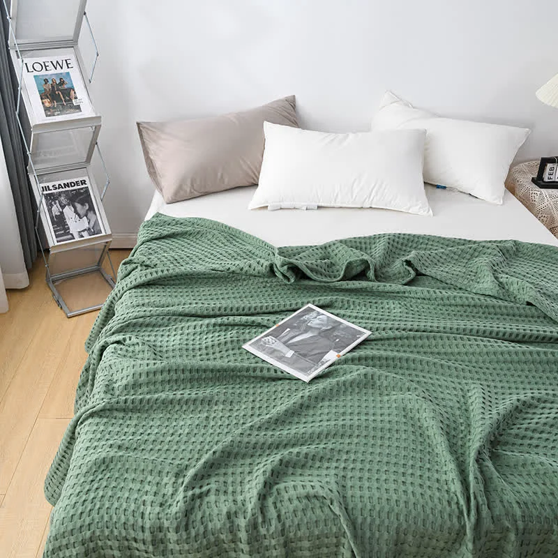 Elegant Solid Color Waffle Cotton Reversible Quilt Long-Lasting
