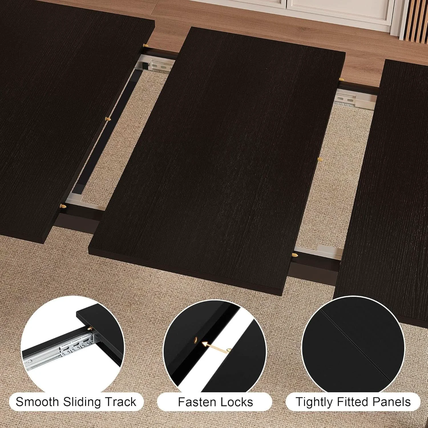 Flexible Black Extendable Dining Table 63 Inch For 4 To 6 Guests Contemporary