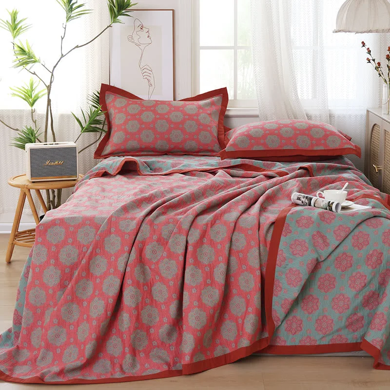 Next-Generation Flower Woven Cotton Gauze Reversible Quilt Eco-Friendly