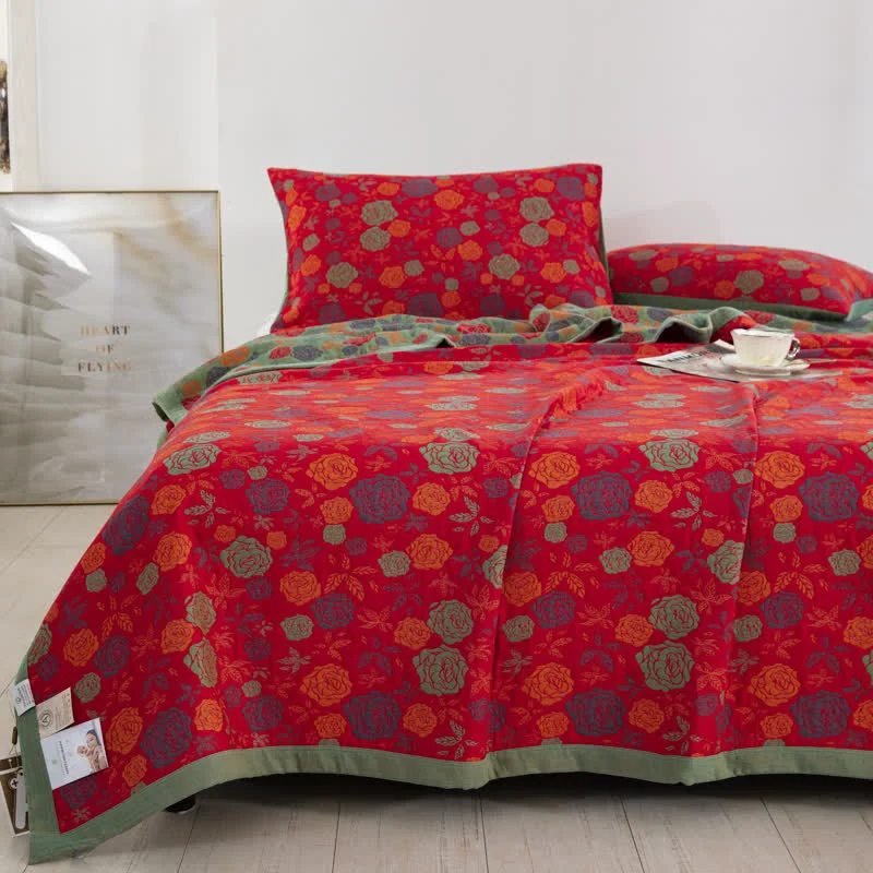 Long-Lasting Elegant Rose Cotton Gauze Comfy Quilt Genuine
