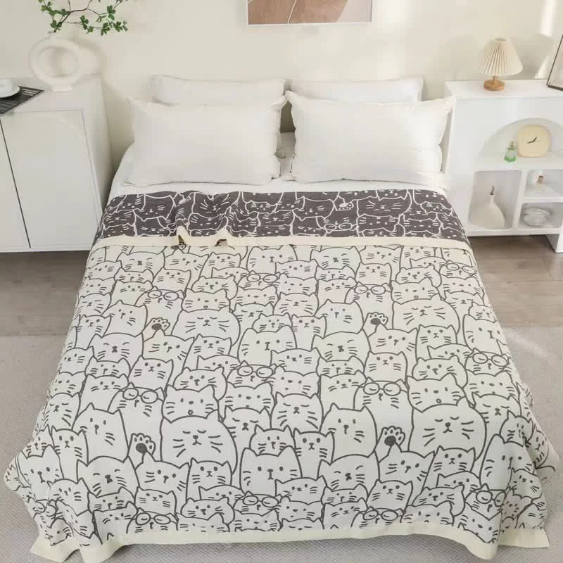 Practical Cute Cat Four Layers Cotton Gauze Quilt Original Design