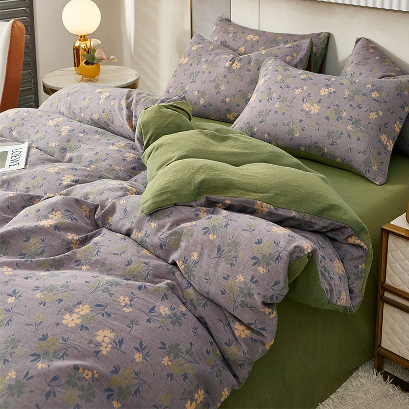Breathable Pastoral Flower Leaf Cotton Reversible Bedding Smooth