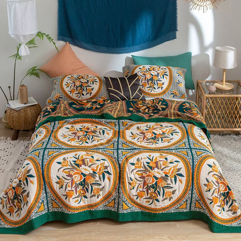 Fashionable Ownkoti Comfy Flower Plaid Cotton Double-Sided Quilt First-Class
