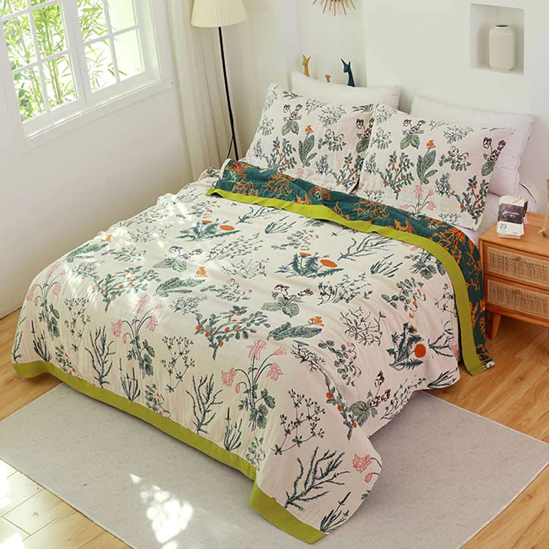 Effective Flower Plant Cotton Reversible Soft Quilt Proven