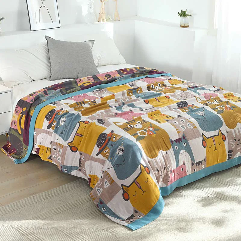 Contemporary Ownkoti Cute Cat Reversible Cotton Soft Quilt Verified