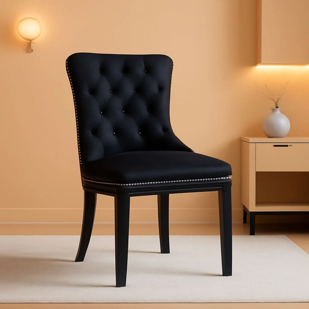 Classic Black Velvet Dining Chairs Set of 4 with Solid Wood Legs Optimized