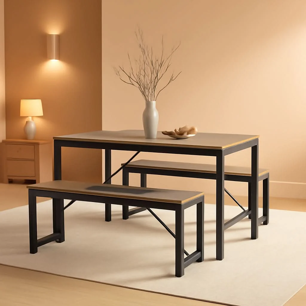 Trusted Dining Table Set For 4 With 2 Benches Gray Finish Modern Pure