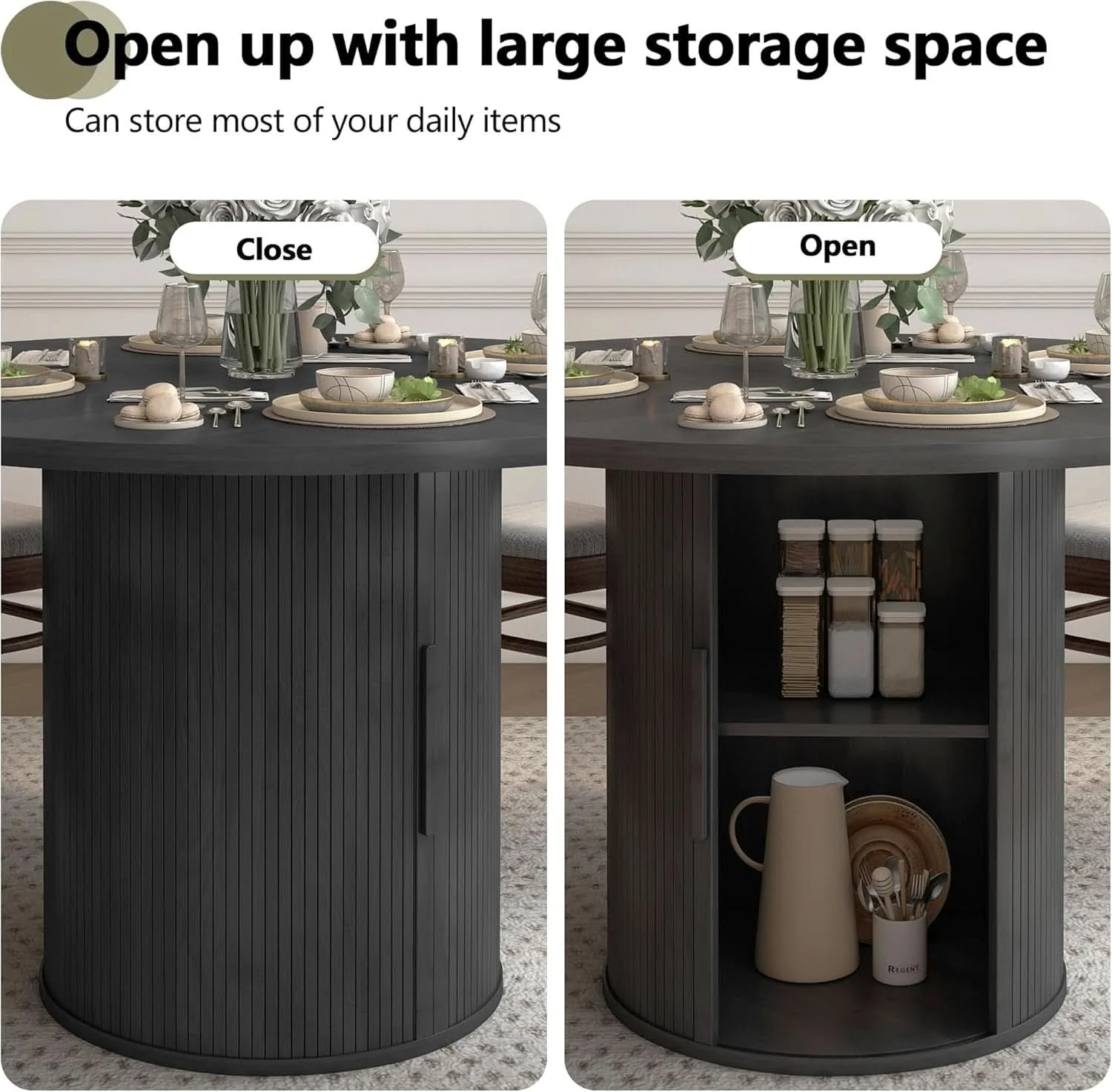 Excellent 47 Inch Round Dining Table For 4 With Storage Shelf Black Smart