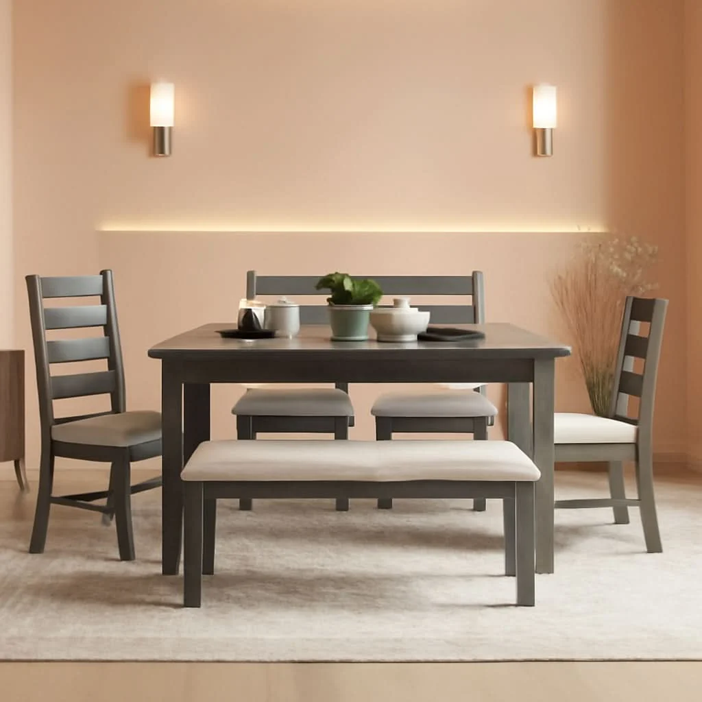 Organic 6 Piece Rustic Wood Dining Table Set With Bench And Chairs Trusted