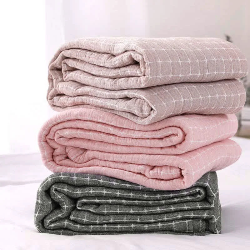 Contemporary Simple Grid Cotton Gauze Lightweight Quilt Modern