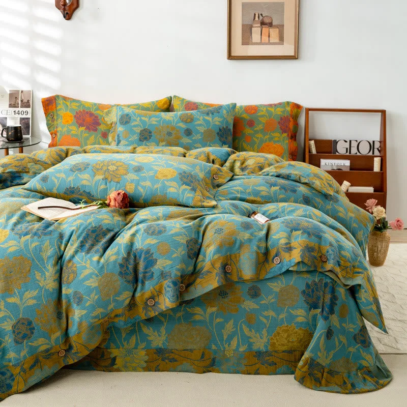 Easy-to-Use Retro Flower Leaf Cotton Bedding Sets 4PCS Elegant