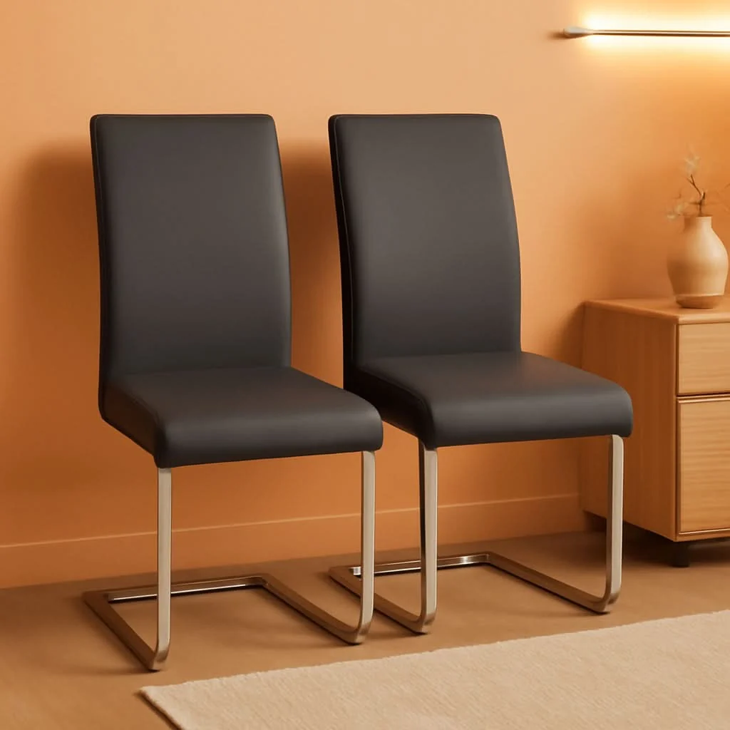 Quality Gray High Back Leather Dining Chairs Set Of 2 For Kitchen Traditional