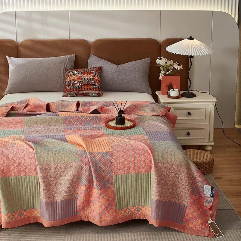 Sustainable Colorful Square Pattern Cotton Reversible Quilt Smart