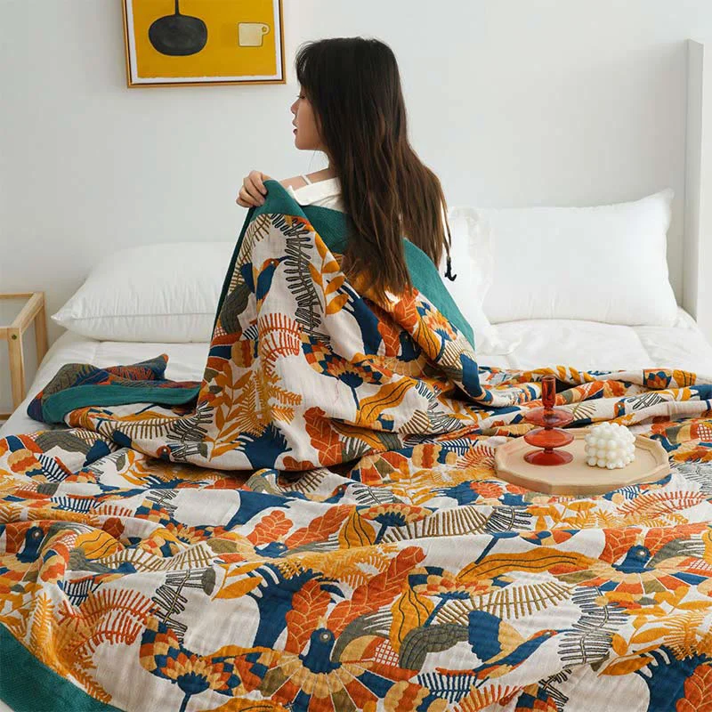 Modern Ownkoti Soft Bird Flower Cotton Reversible Quilt Genuine