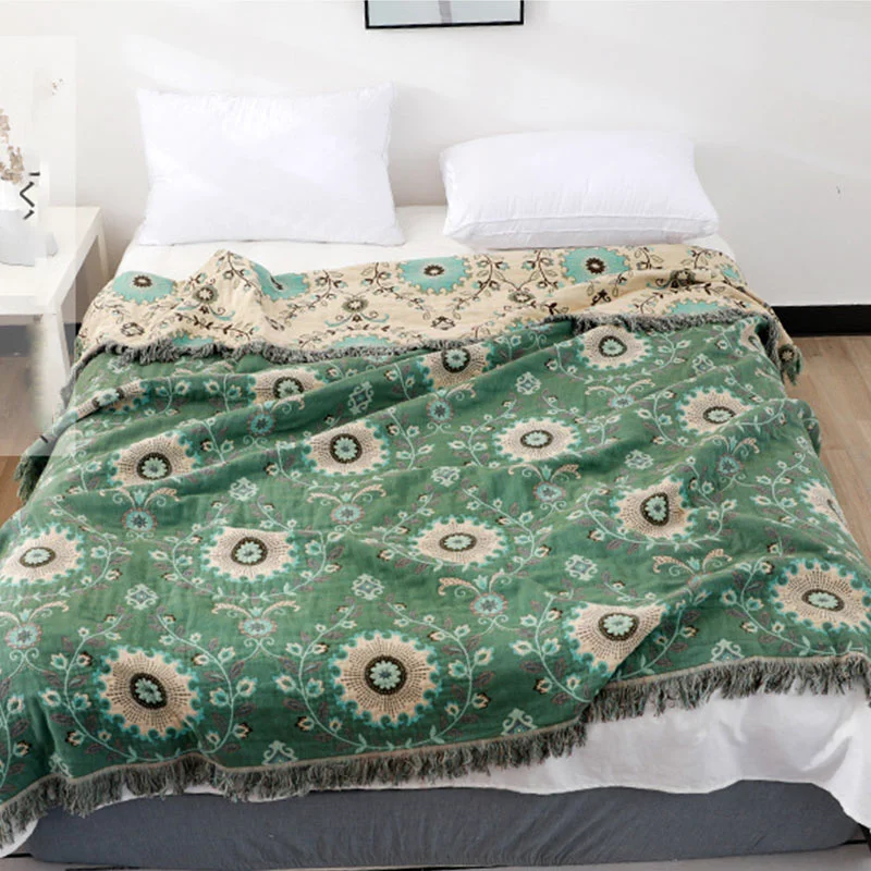 Advanced Ownkoti Retro Cotton Gauze Reversible Tassel Quilt Environmentally Friendly